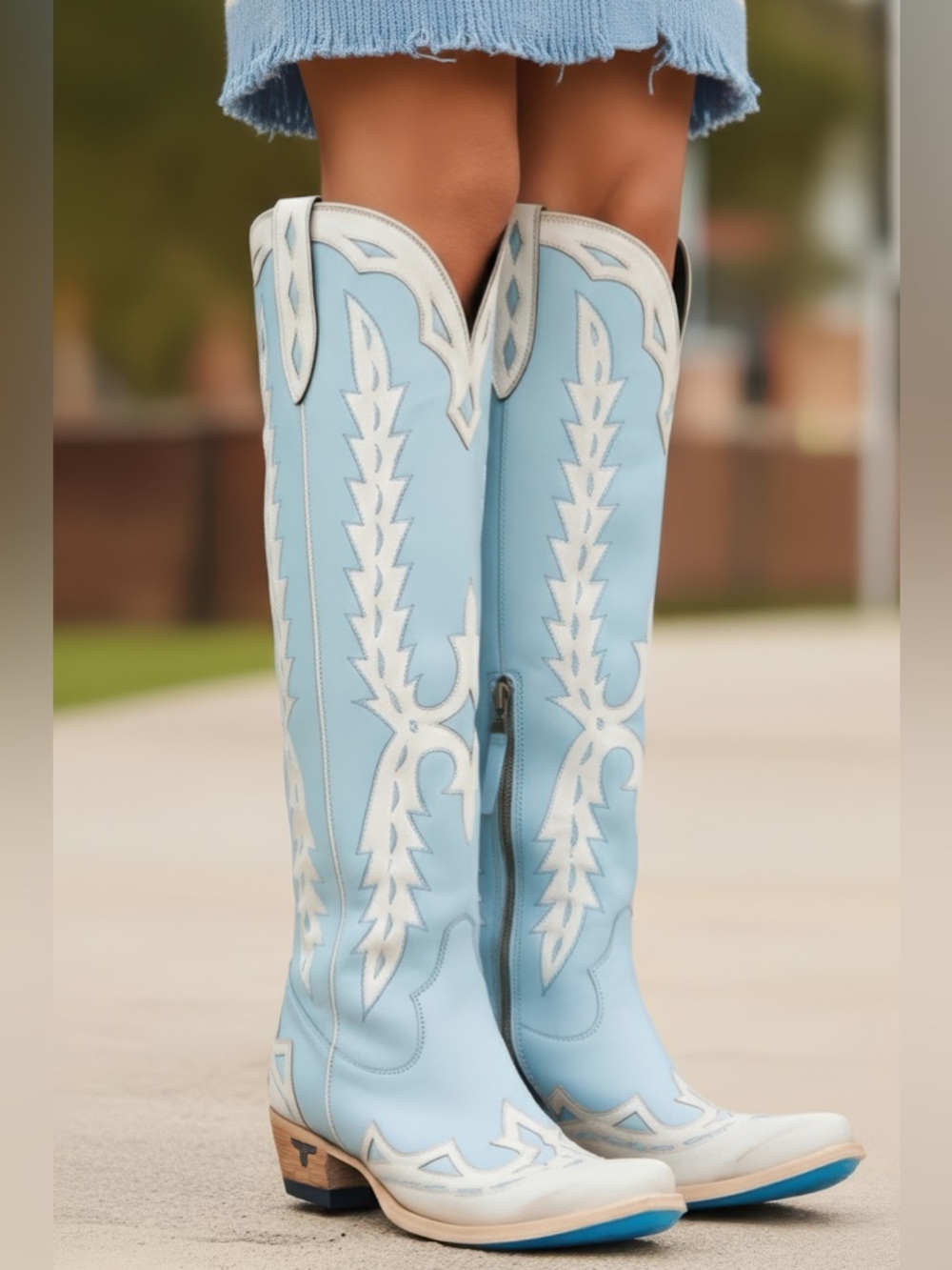 Lane Chase the Wind Powder Blue Embroidered Heeled Cowboy Boots - Picture 5 of 6